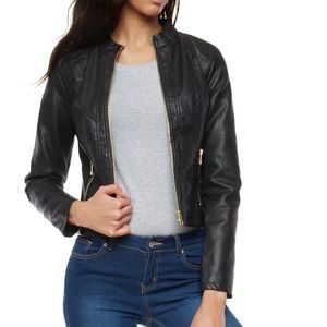 Zip up Faux Leather Motto Jacket